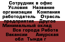 Сотрудник в офис. Условия › Название организации ­ Компания-работодатель › Отрасль предприятия ­ Другое › Минимальный оклад ­ 25 000 - Все города Работа » Вакансии   . Амурская обл.,Тында г.